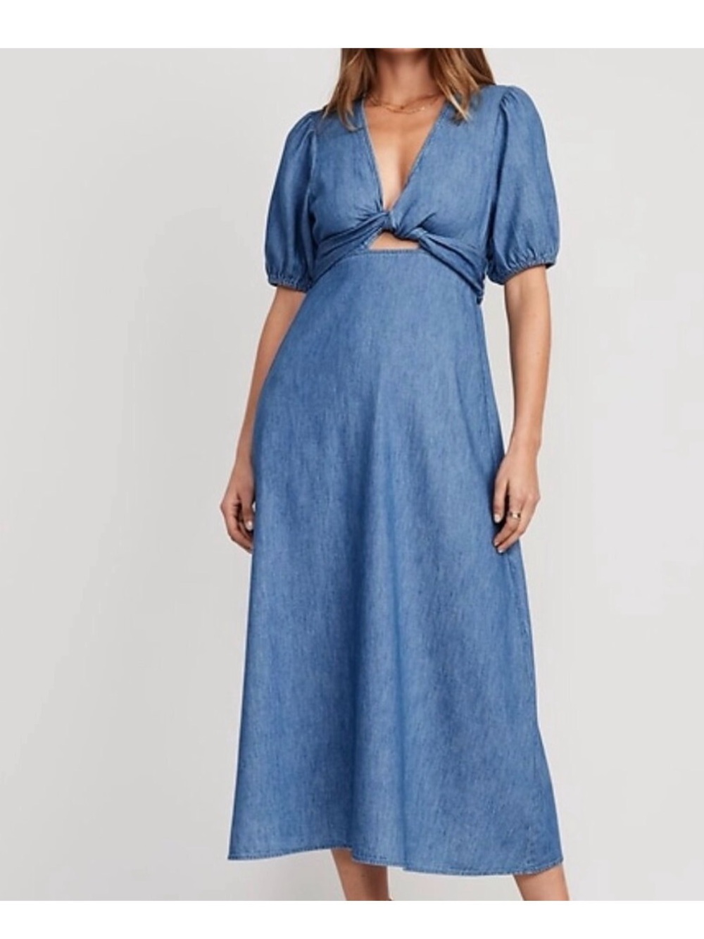 NWT- Old Navy Denim Maxi Wrap Dress with Puff Sleeves